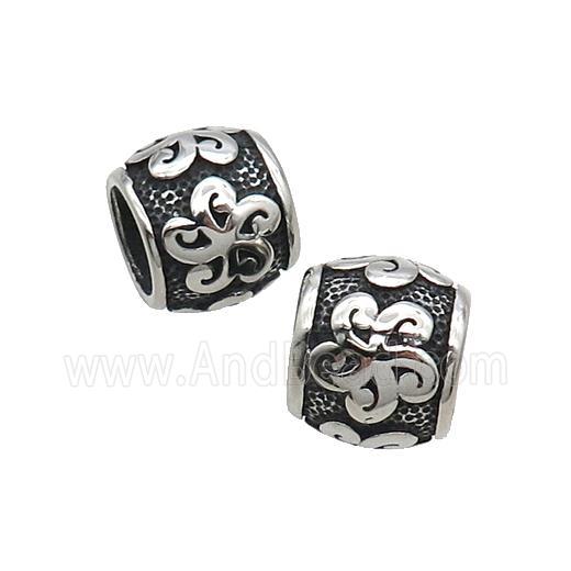 Stainless Steel Barrel Beads Flower Large Hole Antique Silver
