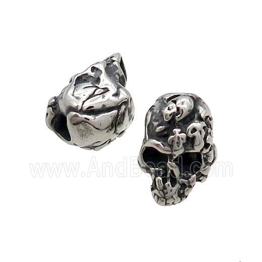Stainless Steel Skull Beads Large Hole Antique Silver
