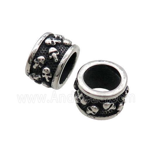 Stainless Steel Tube Beads Skull Large Hole Antique Silver
