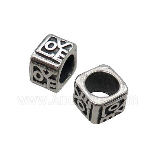 Stainless Steel Cube Beads Large Hole Antique Silver