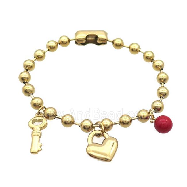 Stainless Steel Bracelet Key Lock Gold Plated