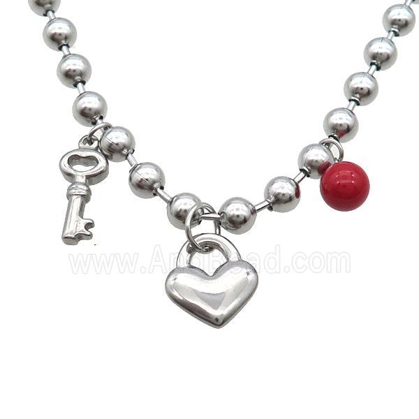Raw Stainless Steel Necklace Key Lock