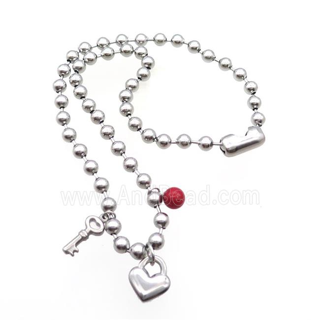 Raw Stainless Steel Necklace Key Lock