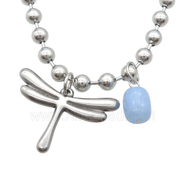 Raw Stainless Steel Necklace Dragonfly