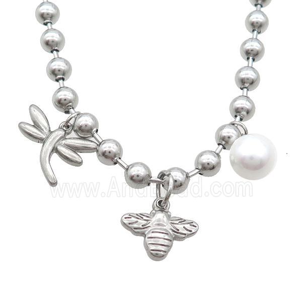 Raw Stainless Steel Necklace Dragonfly Honeybee