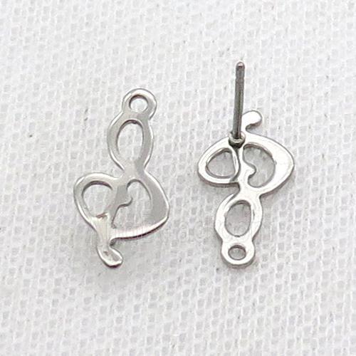 Raw Stainless Steel Stud Earring Musical Note Symbols