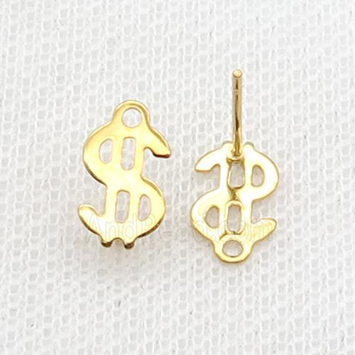 Stainless Steel Stud Earring Dollar Symbols Gold Plated