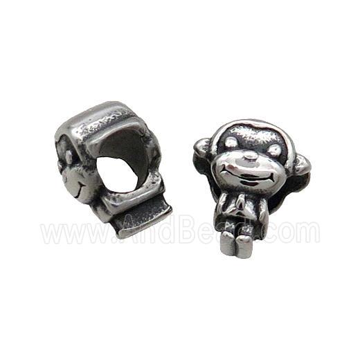Stainless Steel Monkey Beads Large Hole Antique Silver