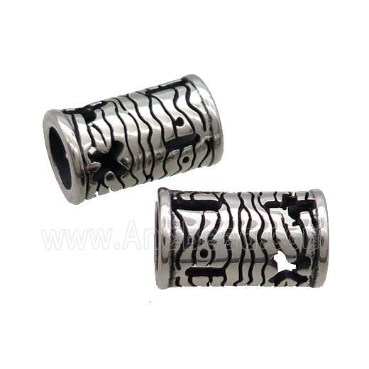 Stainless Steel Column Beads Tube Large Hole Antique Silver