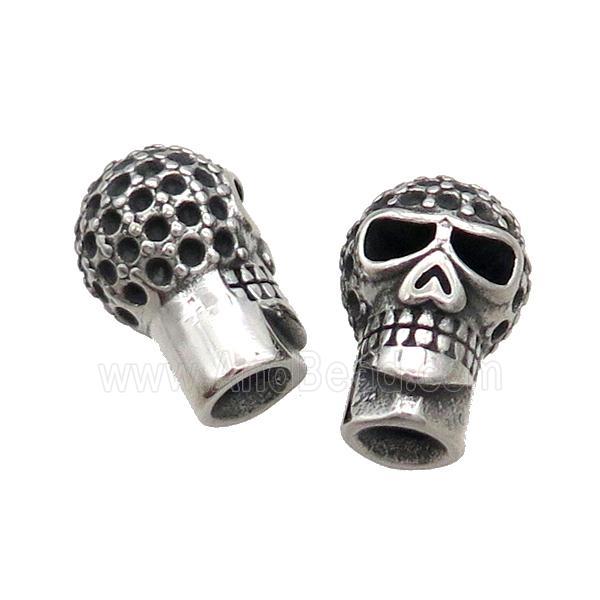 Stainless Steel CordEnd Skull Halfhole Antique Silver