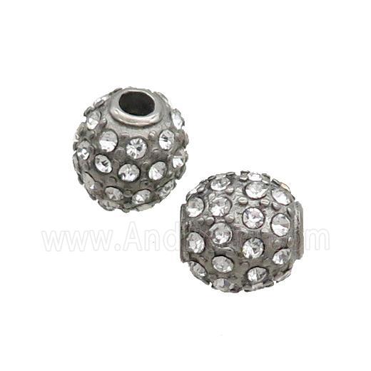 Raw Stainless Steel Beads Pave Rhinestone Round