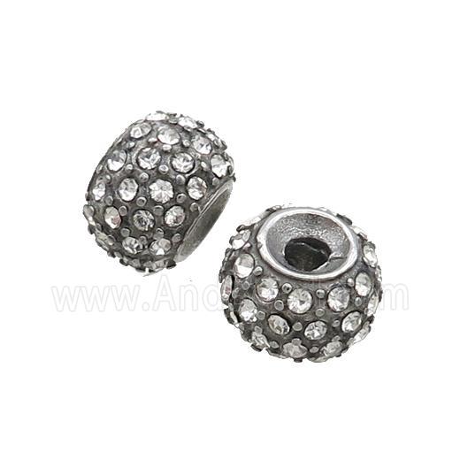 Raw Stainless Steel Rondelle Beads Pave Rhinestone