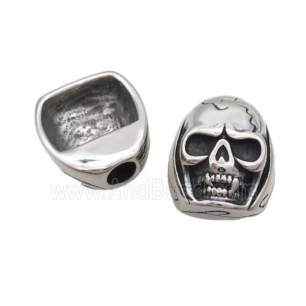 Stainless Steel CordEnd Bail Halfhole Skull Antique Silver