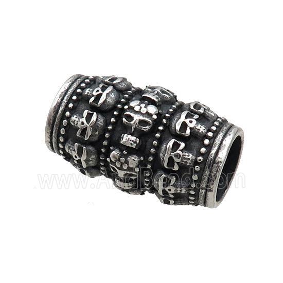 Stainless Steel Column Beads Large Hole Skull Tube Antique Silver
