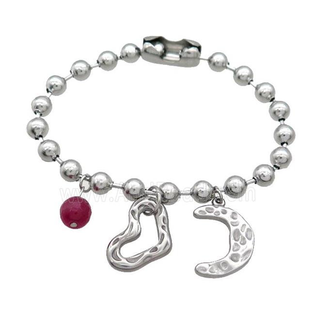 Raw Stainless Steel Bracelet Heart Moon