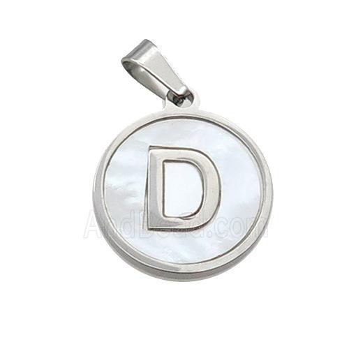 Raw Stainless Steel Pendant Pave White Shell Letter-D