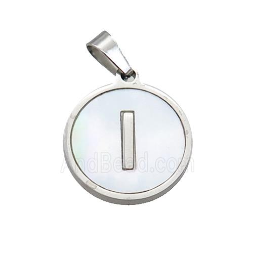 Raw Stainless Steel Pendant Pave White Shell Letter-I