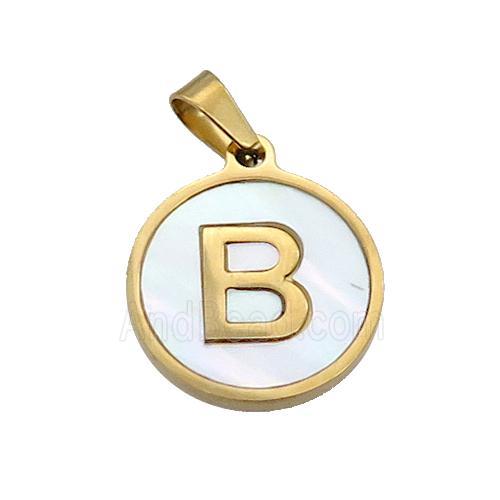 Stainless Steel Pendant Pave White Shell Letter-B Gold Plated