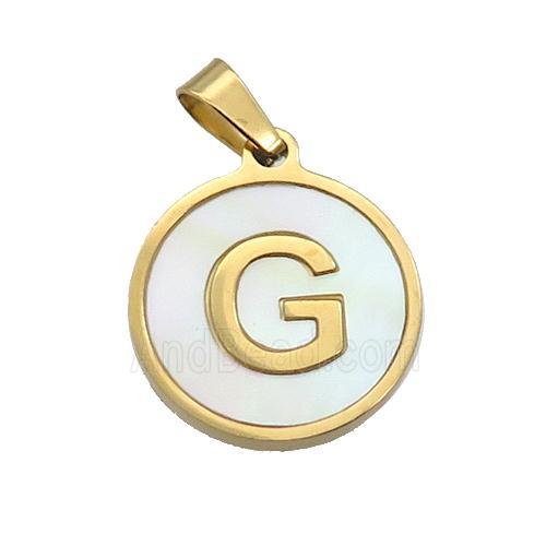Stainless Steel Pendant Pave White Shell Letter-G Gold Plated