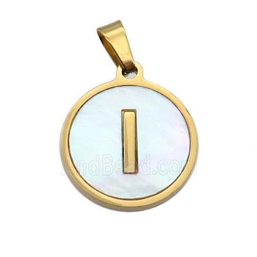 Stainless Steel Pendant Pave White Shell Letter-I Gold Plated