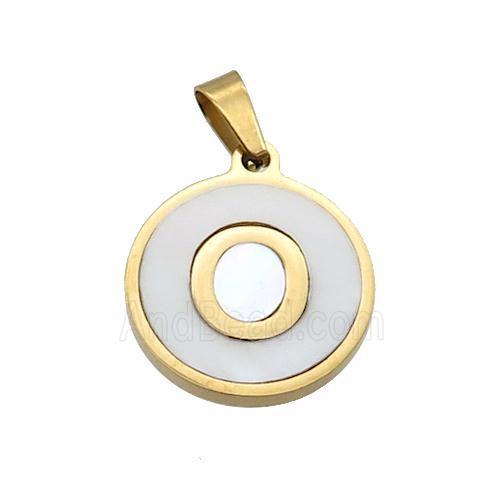 Stainless Steel Pendant Pave White Shell Letter-O Gold Plated