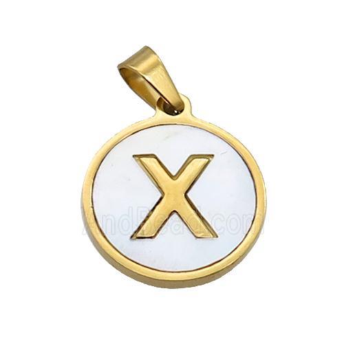 Stainless Steel Pendant Pave White Shell Letter-X Gold Plated