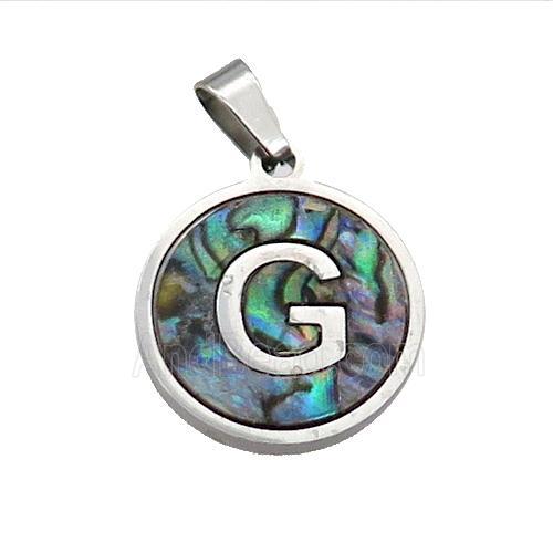 Raw Stainless Steel Pendant Pave Abalone Shell Letter-G