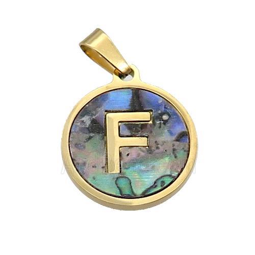 Stainless Steel Pendant Pave Abalone Shell Letter-F Gold Plated