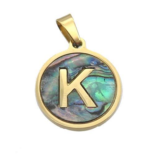 Stainless Steel Pendant Pave Abalone Shell Letter-K Gold Plated
