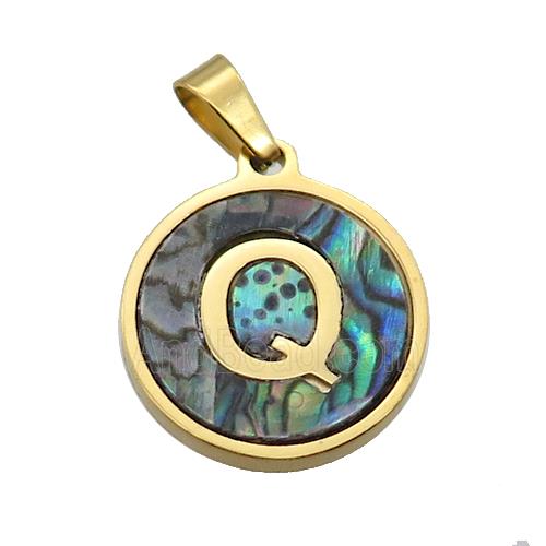 Stainless Steel Pendant Pave Abalone Shell Letter-Q Gold Plated