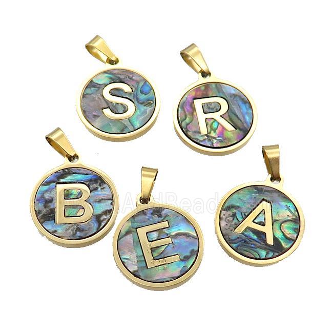 Stainless Steel Letter Pendant Pave Abalone Shell Mix Alphabet Gold Plated