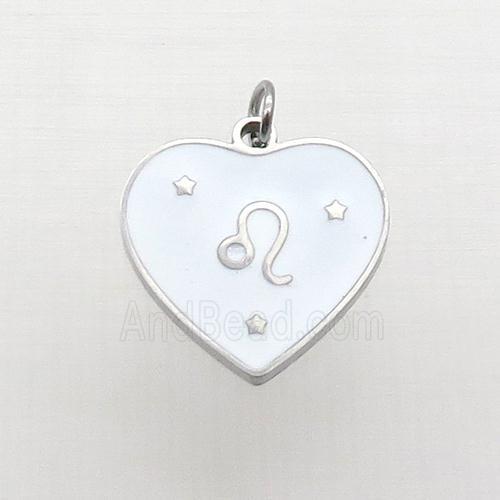 Raw Stainless Steel Heart Pendant White Enamel Zodiac Taurus