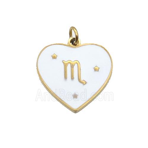 Stainless Steel Heart Pendant White Enamel Zodiac Scorpio Gold Plated