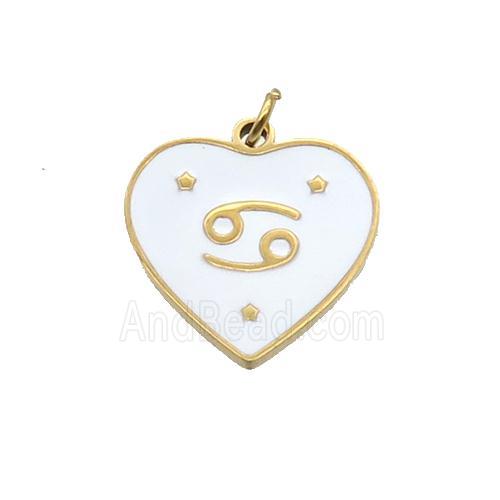 Stainless Steel Heart Pendant White Enamel Zodiac Cancer Gold Plated
