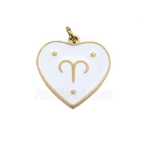 Stainless Steel Heart Pendant White Enamel Zodiac Aries Gold Plated