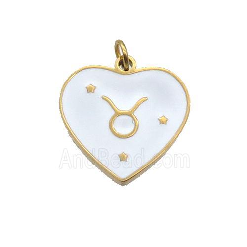 Stainless Steel Heart Pendant White Enamel Zodiac Leo Gold Plated
