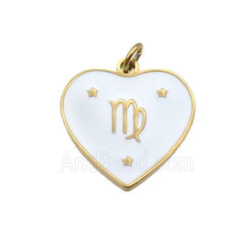 Stainless Steel Heart Pendant White Enamel Zodiac Virgo Gold Plated