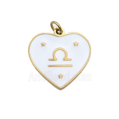 Stainless Steel Heart Pendant White Enamel Zodiac Libra Gold Plated