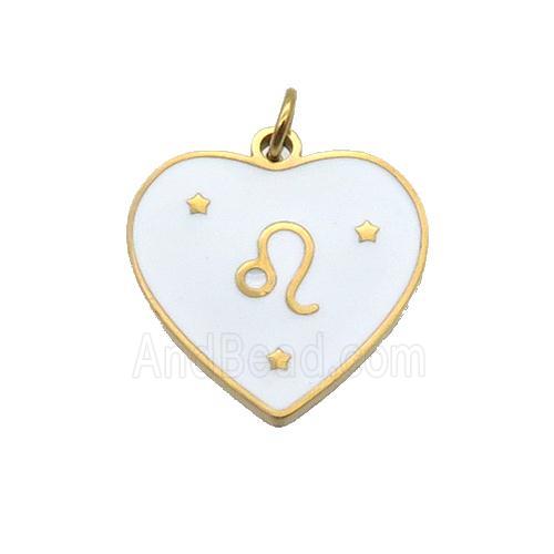 Stainless Steel Heart Pendant White Enamel Zodiac Taurus Gold Plated