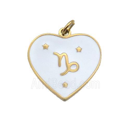Stainless Steel Heart Pendant White Enamel Zodiac Capricorn Gold Plated