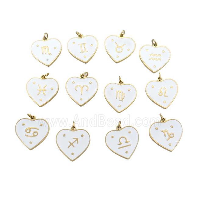 Stainless Steel Heart Pendant White Enamel Mixed Zodiac Gold Plated