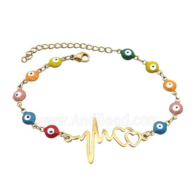 Stainless Steel Bracelets Evil Eye Multicolor Heart Gold Plated