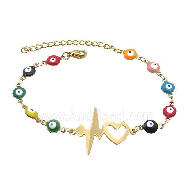 Stainless Steel Bracelets Evil Eye Multicolor Heart Gold Plated