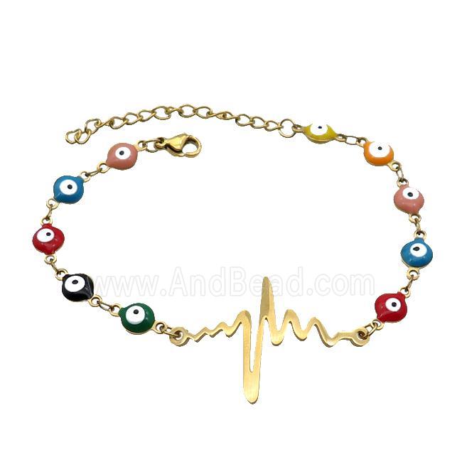 Stainless Steel Bracelets Evil Eye Multicolor Cardiogram Gold Plated