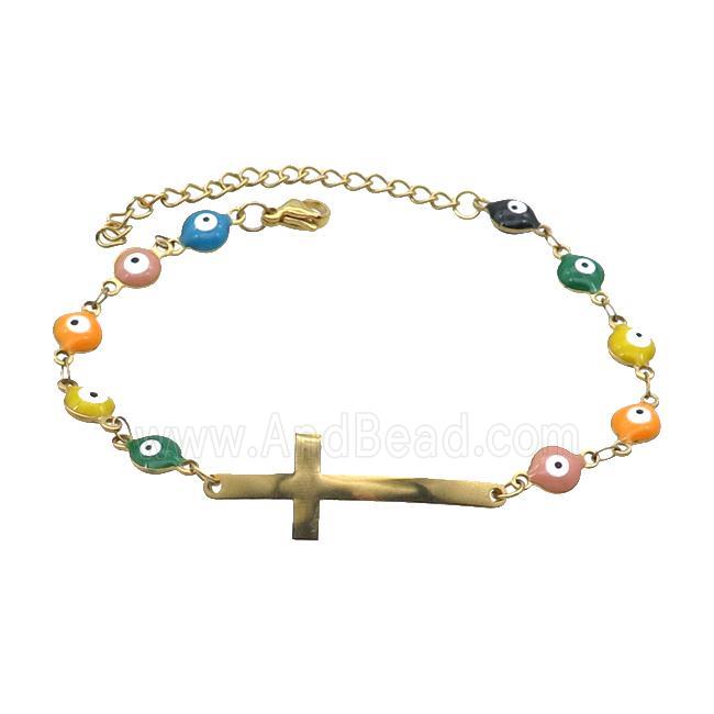 Stainless Steel Bracelets Evil Eye Multicolor Cross Gold Plated
