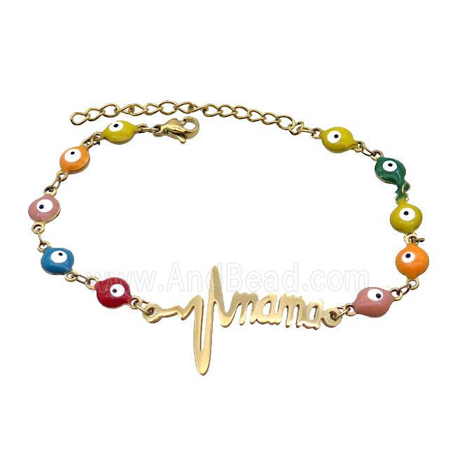 Stainless Steel Bracelets Evil Eye Multicolor Mama Gold Plated