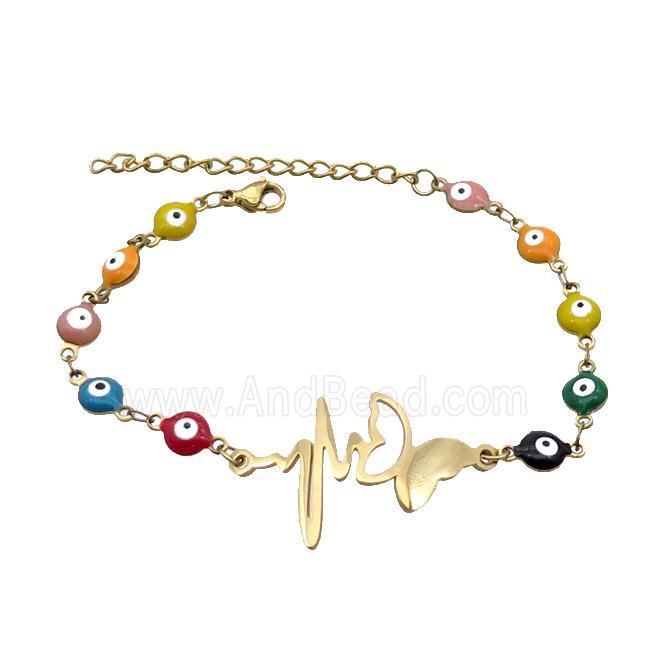 Stainless Steel Bracelets Evil Eye Multicolor Butterfly Gold Plated