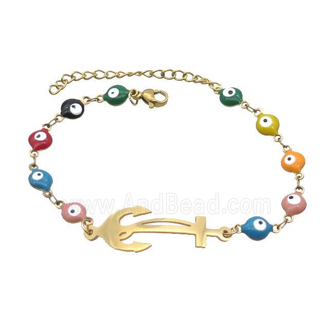 Stainless Steel Bracelets Evil Eye Multicolor Anchor Gold Plated
