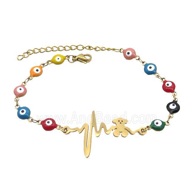 Stainless Steel Bracelets Evil Eye Multicolor Bear Gold Plated