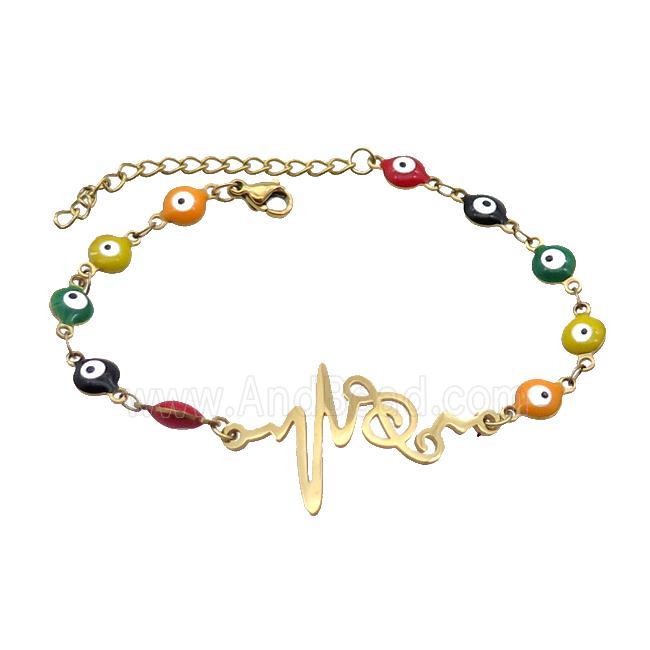 Stainless Steel Bracelets Evil Eye Multicolor Musical Notes Gold Plated